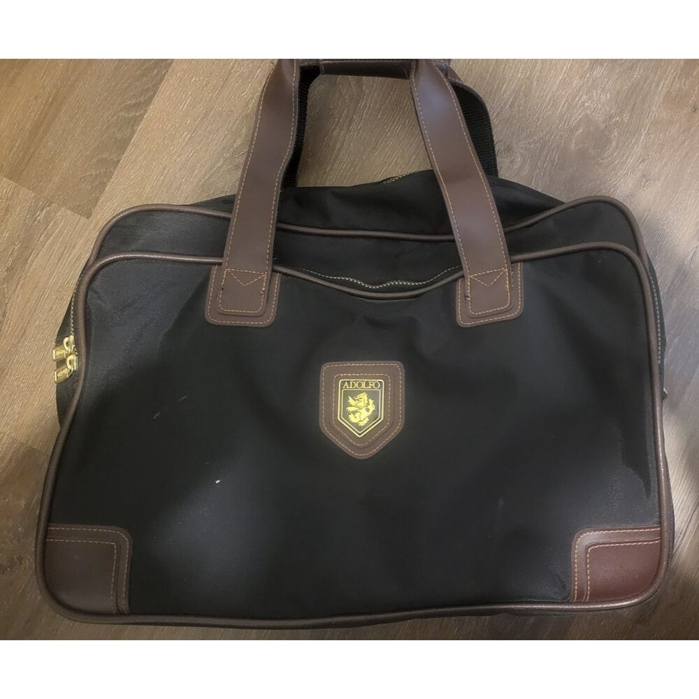 Vintage Adolfo Duffle Bag Black  Weekender Travel Large Luggage Tote No Strap
